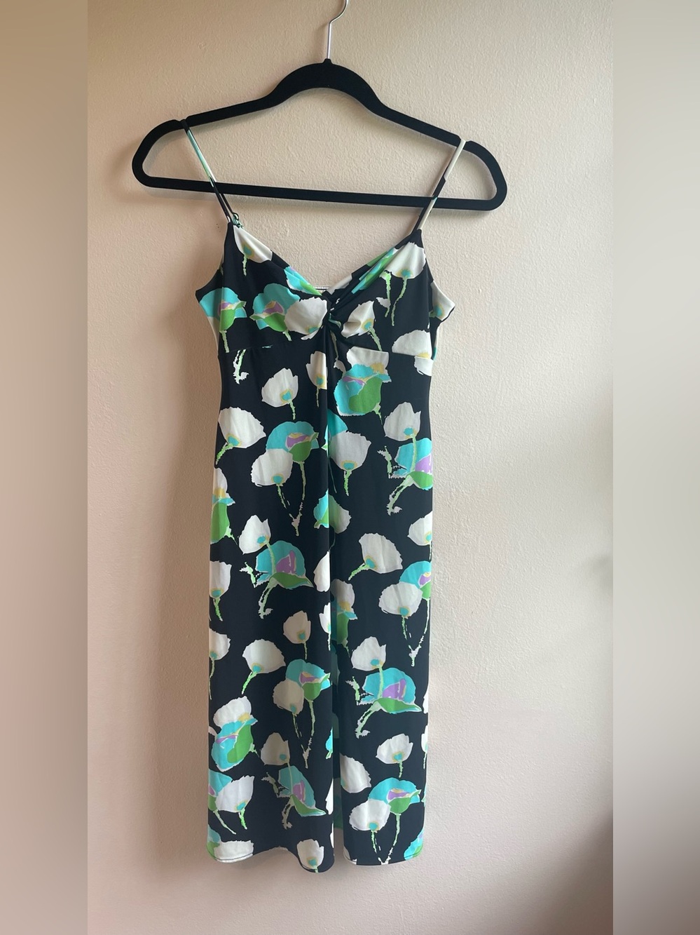 BCBGMaxAzria Black Floral Print Twist Front Slip Dress Size XS